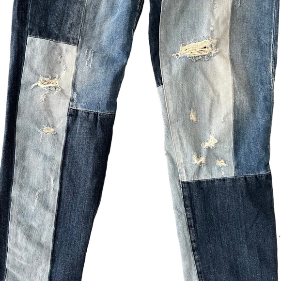 7‎ for all mankind patchwork denim distressed straight leg jeans - Picture 3 of 16
